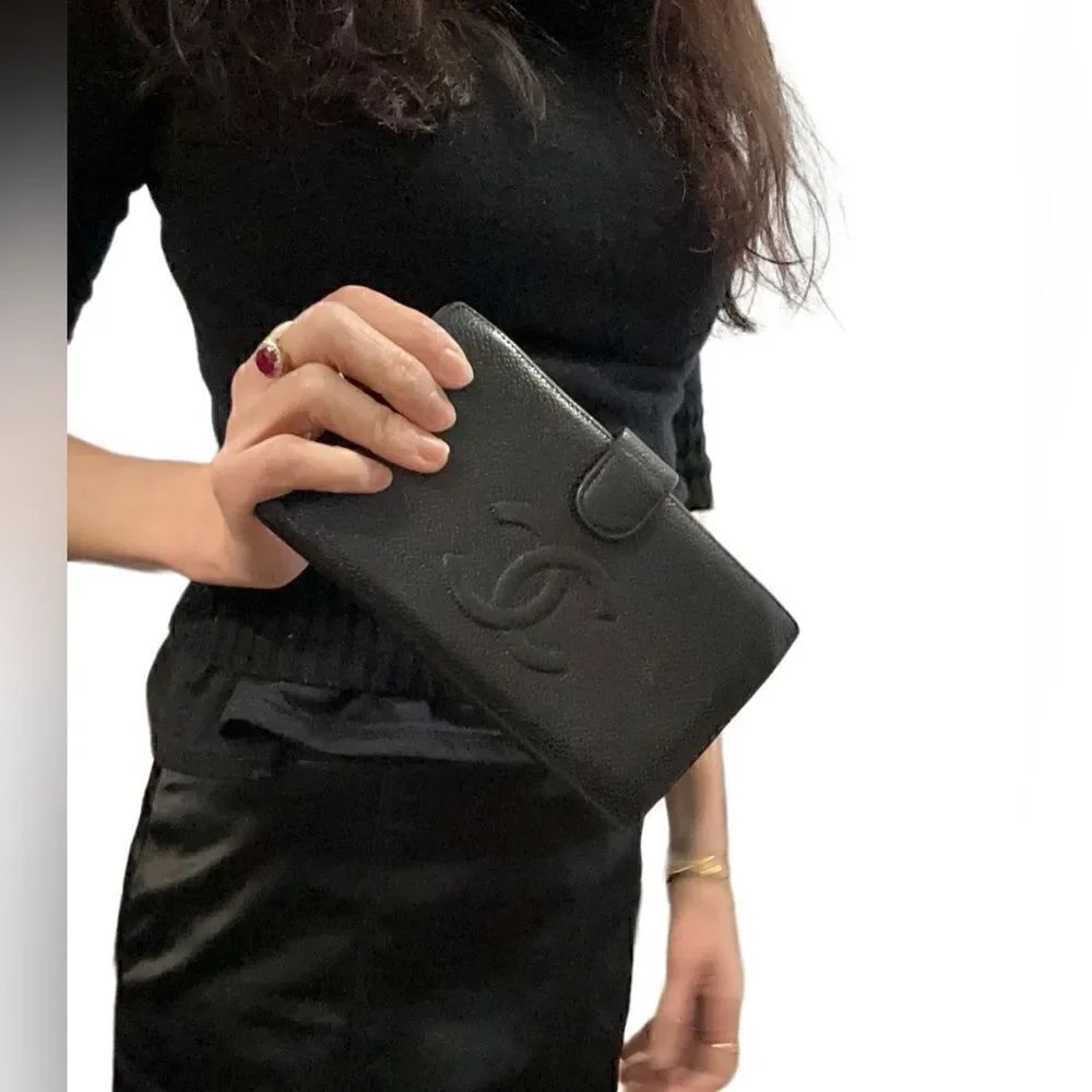 Chanel black long wallet with CC logo